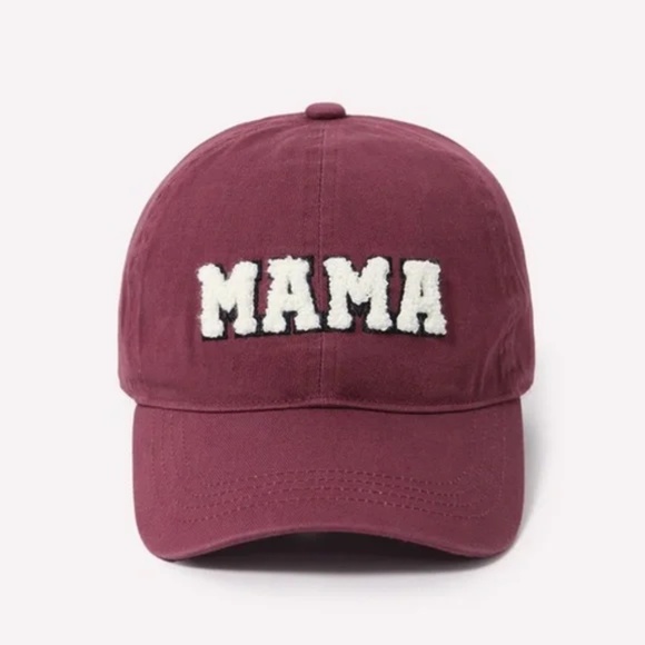 Accessories - Plum Chenille Sherpa Patch MAMA Lettered Baseball Cap Hat